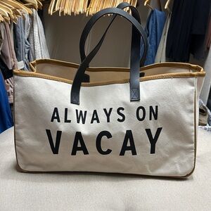 Always On Vacay Canvas Tote Bag - Black and Cream